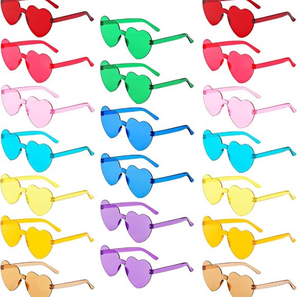 20 Pairs Heart Shaped Sunglasses Bulk Colorful Rimless Fun Party Favors - Picture 1 of 6